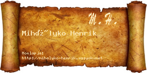 Mihályko Henrik névjegykártya
